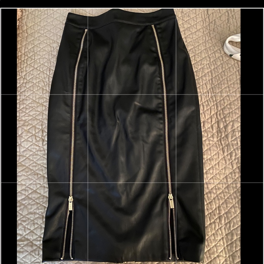 Black faux leather pencil skirt with zippers